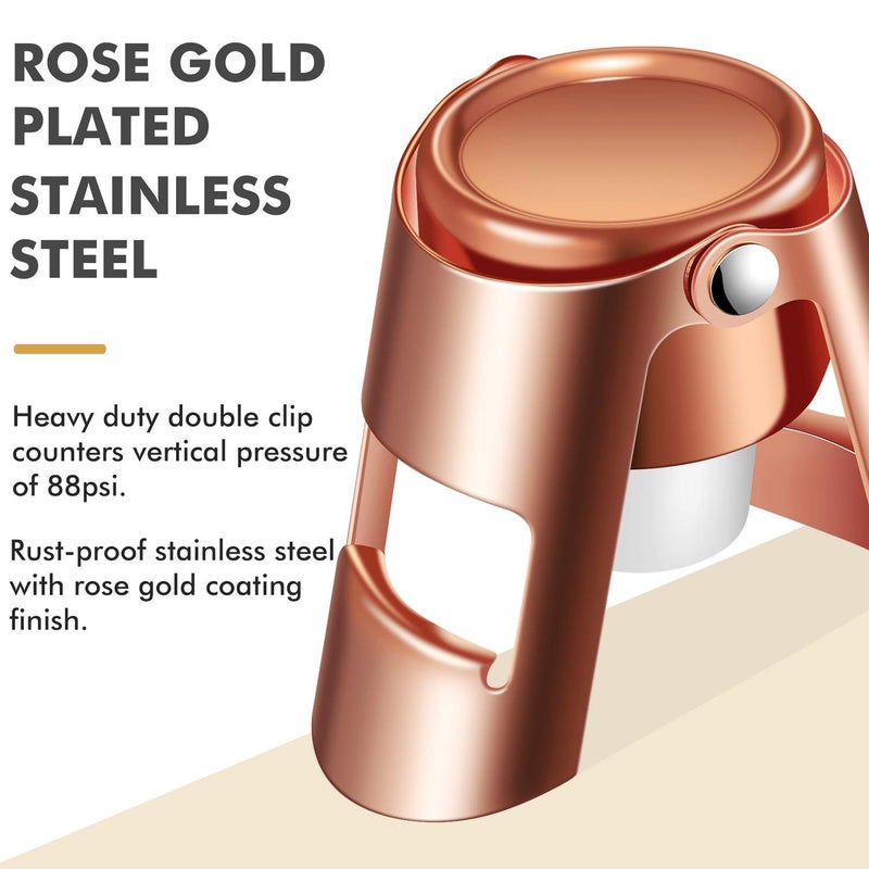 HYZ Champagne Stoppers - Stainless Steel Sparkling Wine Bottle Stopper with Pure Silicone Air Tight Seal - Professional Wine Saver for Champagneï¼ŒProsecco and Cava (2Pack Rose Gold) - Image 3